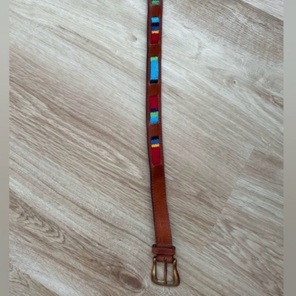 Vintage Fossil brown leather woven belt colorful women’s medium Guatemala boho